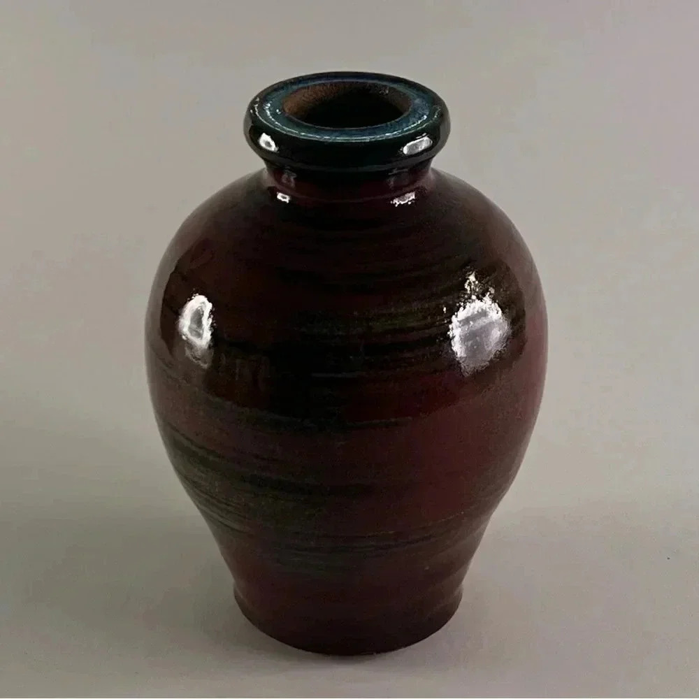 Studio Ceramics Stoneware Pottery Vase Ruby Red Oxblood Glaze 6.5"
